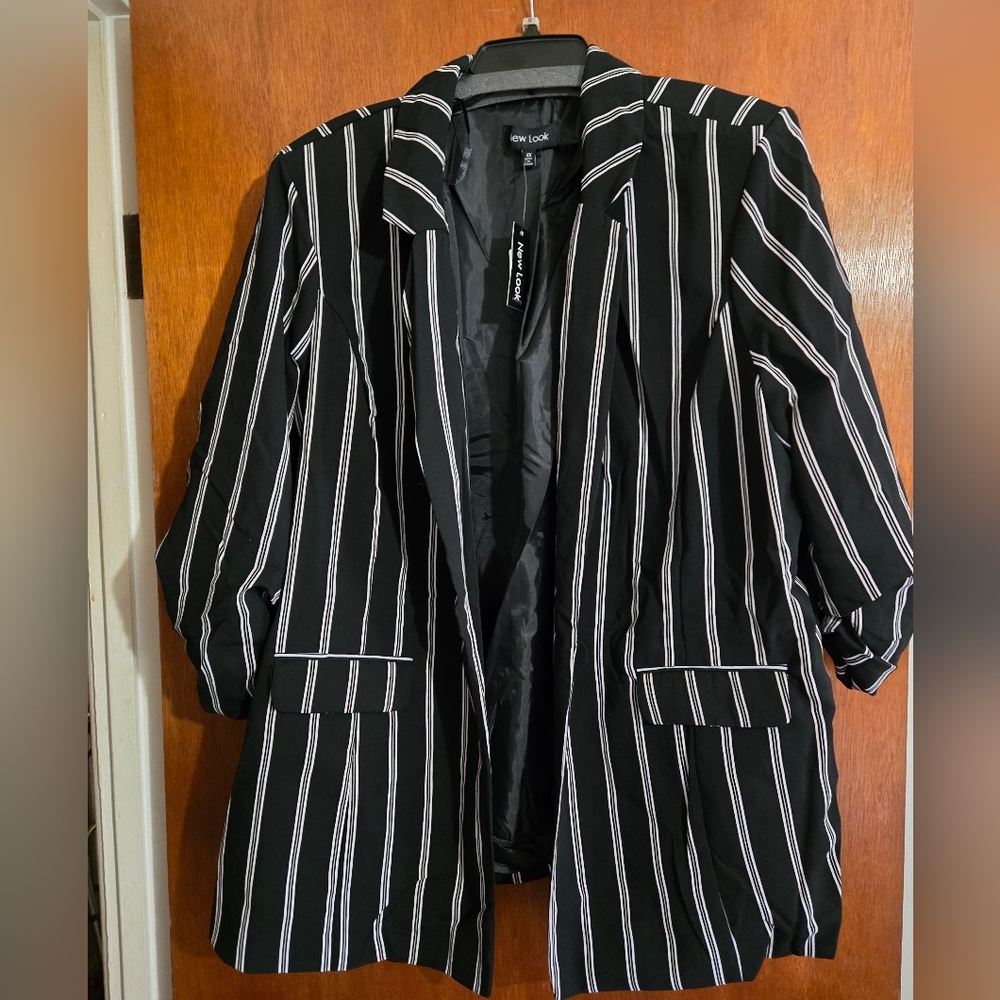 New Look Black Blazer Non Button with White Vertical Stripes